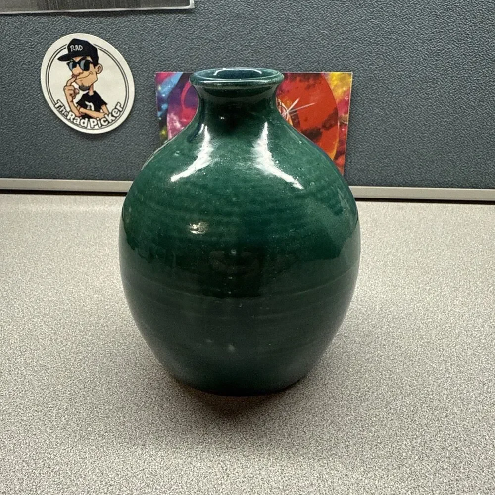 MCM Style Drip Glaze Bud Vase Ceramic Art Pottery Turquoise Blue Green 5 IN 1994